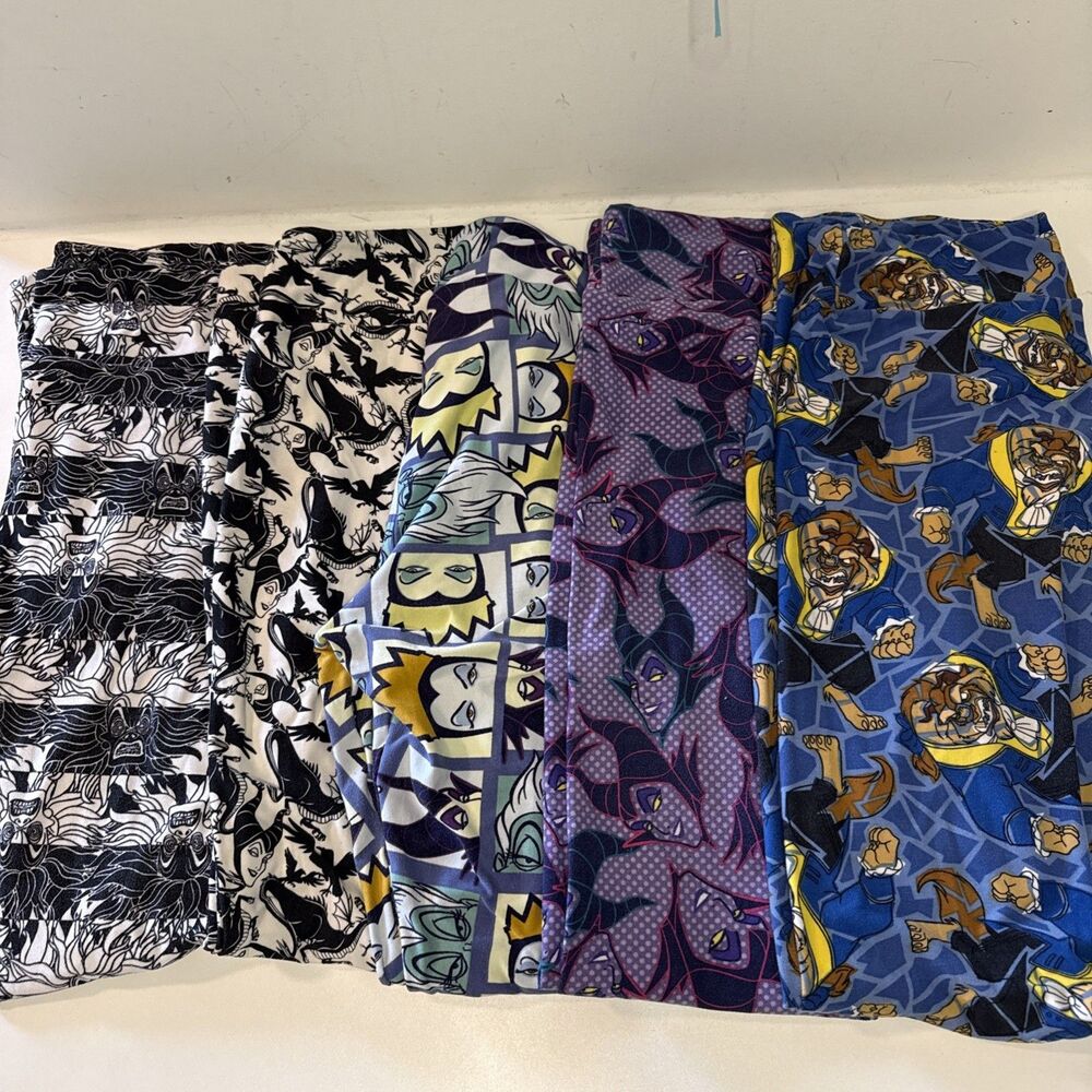 Lot of 5 Disney Villain Lularoe T&C Tall Curvy Leggings BEAST Maleficent Cruella